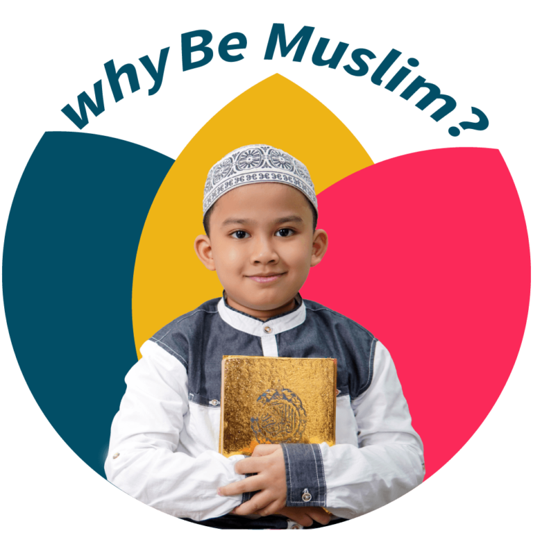 Young Muslim boy holding the Quran, wearing traditional attire, with the text "Why Be Muslim?" in the background