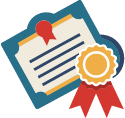 Icon of a certificate with a ribbon, representing an accredited e-certificate for Quran courses.