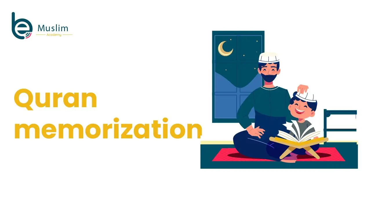 A father and son memorizing Quran at night — representing Be Muslim Academy’s Hifz course that, importantly, supports children through structured online learning.