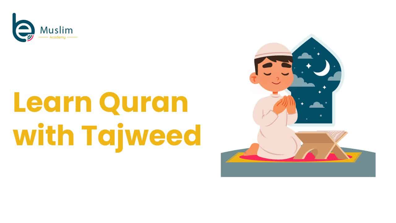 A boy reciting Quran peacefully at night — representing Be Muslim Academy’s Tajweed course, which helps students improve pronunciation and fluency step by step.