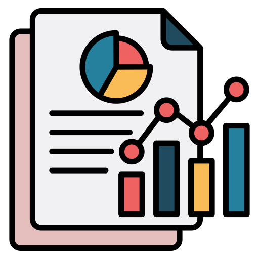Icon of a report with charts and graphs, representing monthly progress tracking for Quran learning.