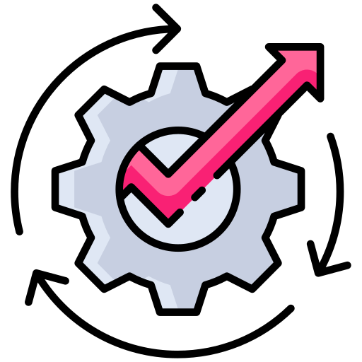 Icon of a gear with an upward arrow, representing an advanced Learning Management System (LMS) for structured online Quran learning.