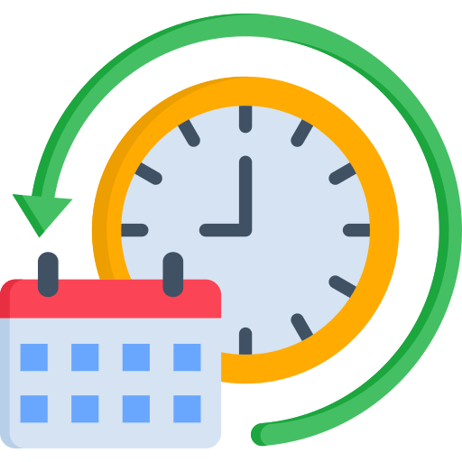 Icon of a clock and calendar, representing a flexible scheduling option for online Quran classes.