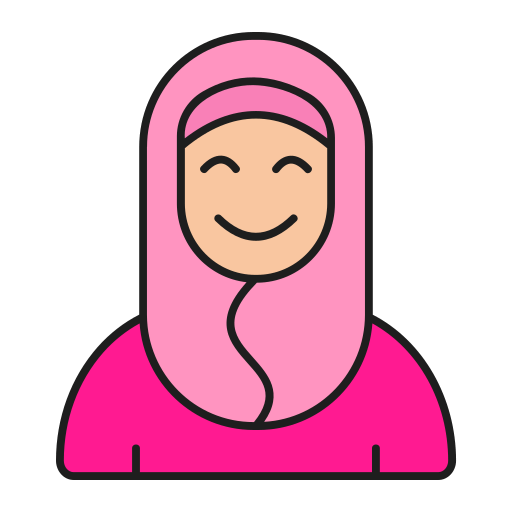 Icon of a smiling female teacher wearing a hijab, representing certified female Quran tutors for online learning.